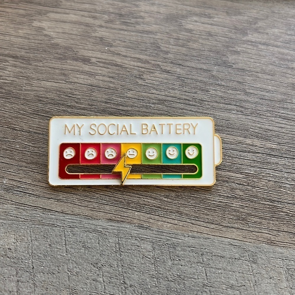NWOT My Social Battery enamel sliding pin